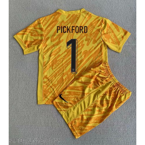 Camiseta Inglaterra Jordan Pickford #1 Portero Primera Equipación para niños Eurocopa 2024 manga corta (+ pantalones cortos)